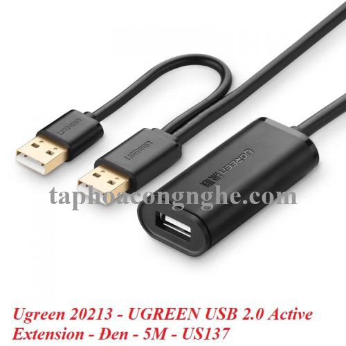 Ugreen 20213 5M màu Đen Cáp tín hiệu nối dài USB 2.0 có chip khuếch đại hỗ trợ nguồn USB US137 30020213